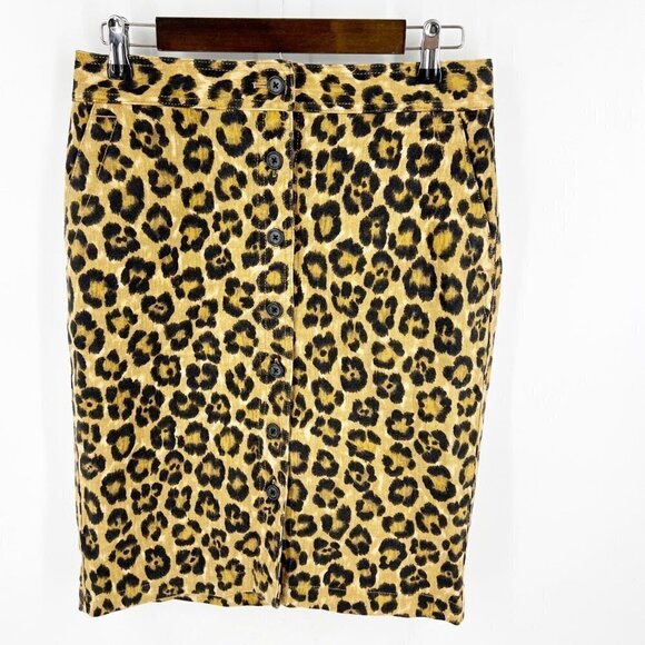 ✅ LAUREN‎ RALPH LAUREN LEOPARD MIDI BUTTON FRONT LINEN BLEND SKIRT SIZE 4 - Picture 2 of 6